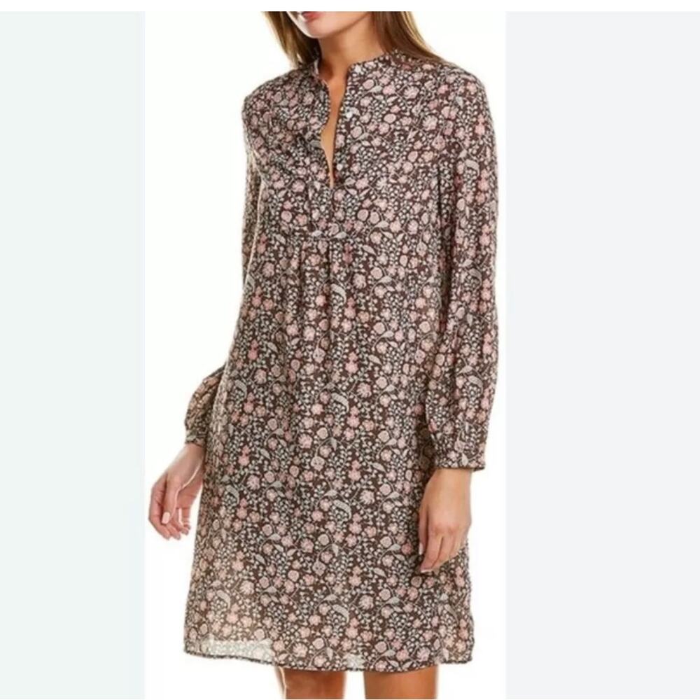J. McLaughlin Tavia Dress Womens XS Brown Pink Folkloric Vine Floral Shift